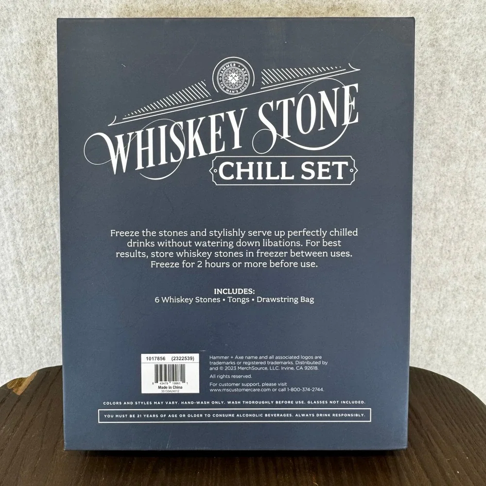 Hammer + Axe Whiskey Stone Chill Set 6 Soapstone Cubes Tongs Bag Heritage Box
